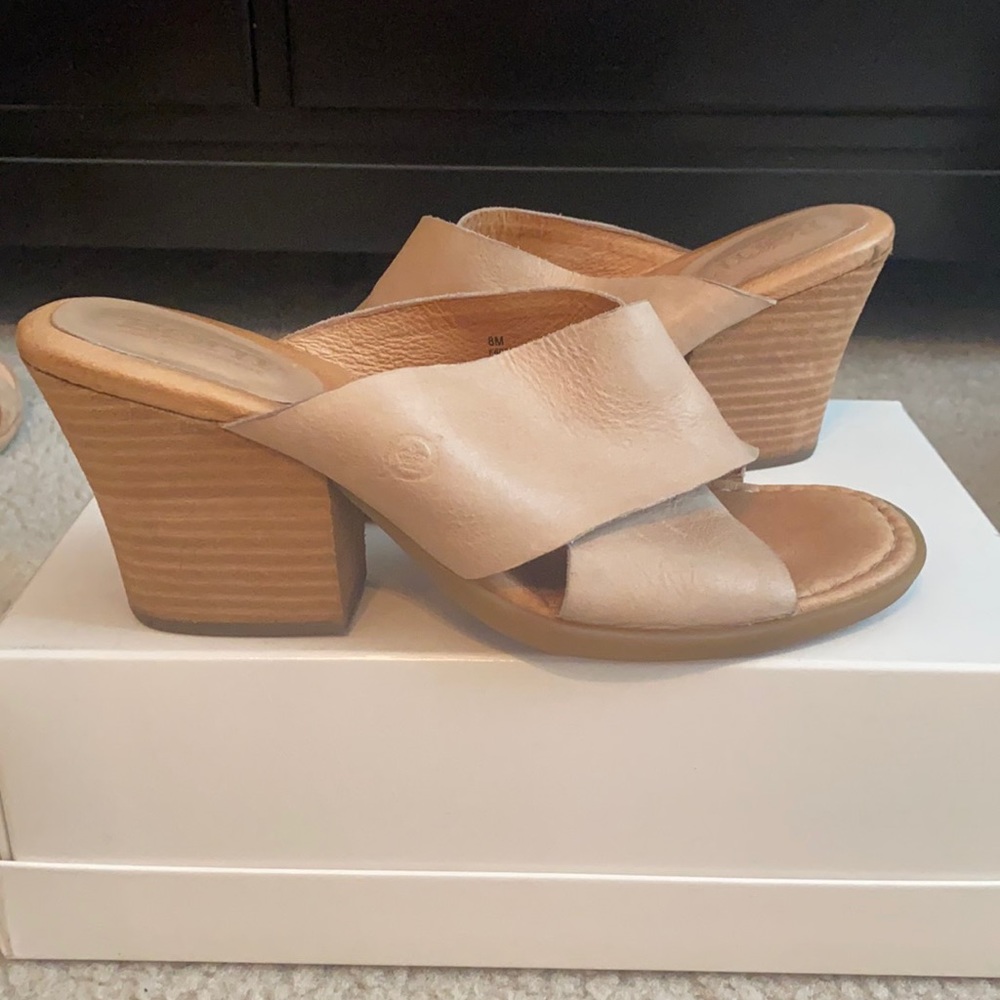 Born tan leather mules